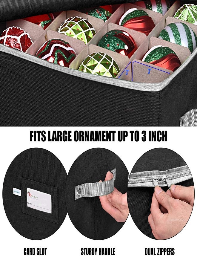 Primode Christmas Ornament Storage Box, 4 Individual Trays Xmas Storage Container, Fits 64 Ornaments Decoration Balls, Constructed of Durable 600D Oxford Material (Black) - Image 3